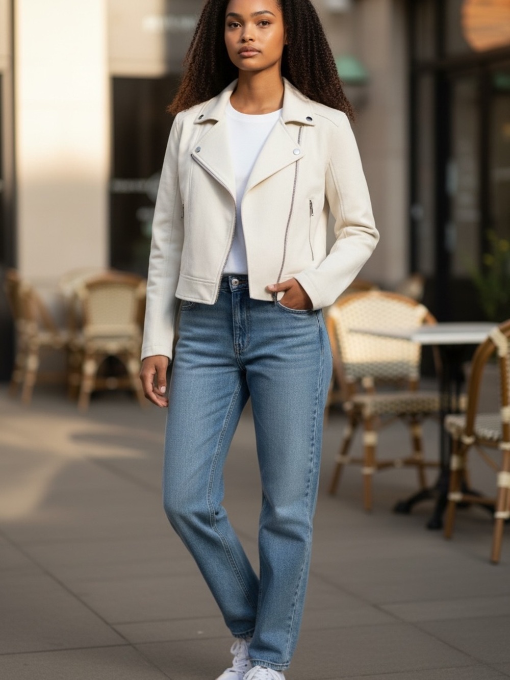 Blank NYC White Cropped Moto Jacket